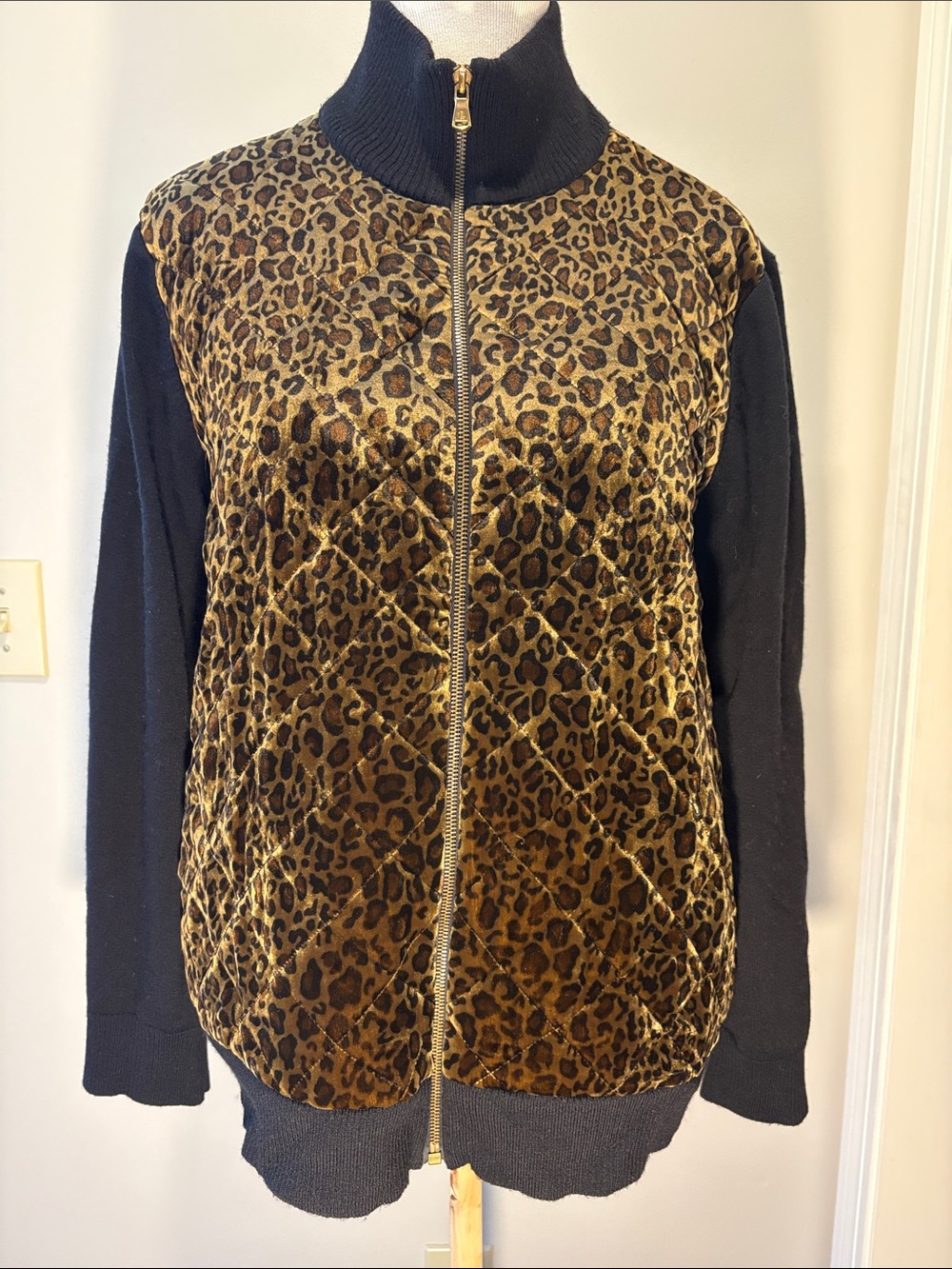 Ralph Lauren Leopard Quilted Front Bomber Jacket sweater- animal print size 2X